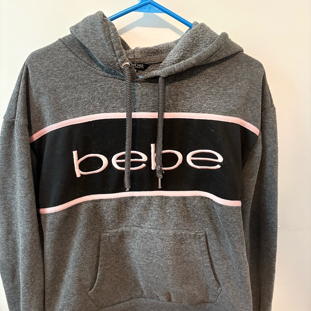Bebe Gray and Black Hoodie with Pink Accents